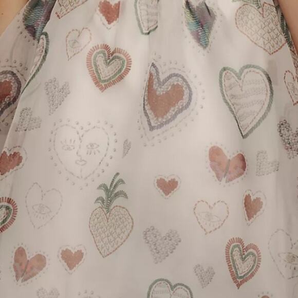 FARM Rio Sheer Puff-Sleeve Dress Printed Hearts Size Large NWT - Picture 4 of 7